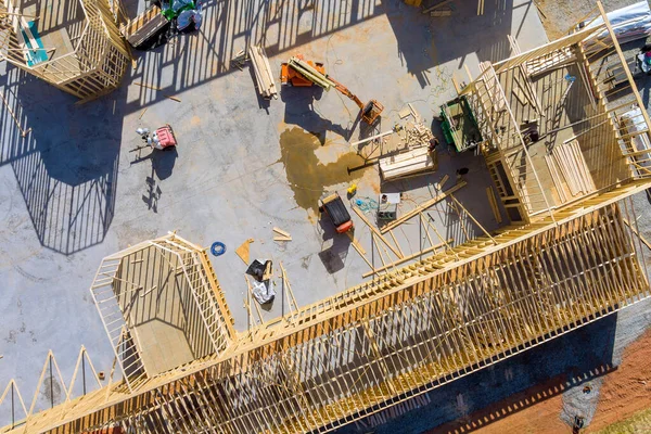Aerial View Building Construction Wood Framing Beams New House Construction — Stock Photo, Image