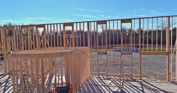 View framing unfinished of a apartment residential construction wall — Stock Video