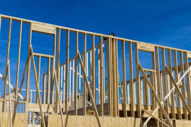 Under construction home framing exterior view of a house