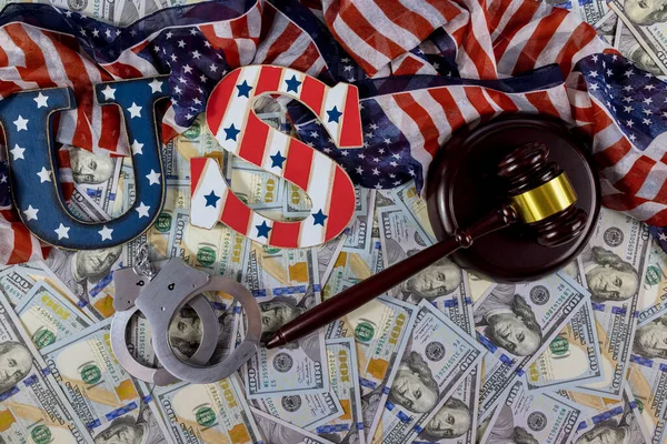 Regulación Financiera Sanciones Económicas Americanas Con Billetes Dólares Estadounidenses Esposas — Foto de Stock