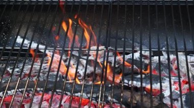 Mangal ızgarasında parlayan kömür, kızgın kömür.