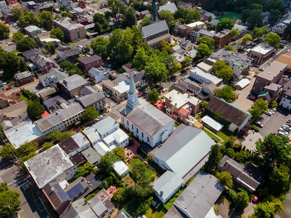 Telhados Vista Aérea Superior Histórica Pequena Cidade Centro Lambertville Nova — Fotografia de Stock