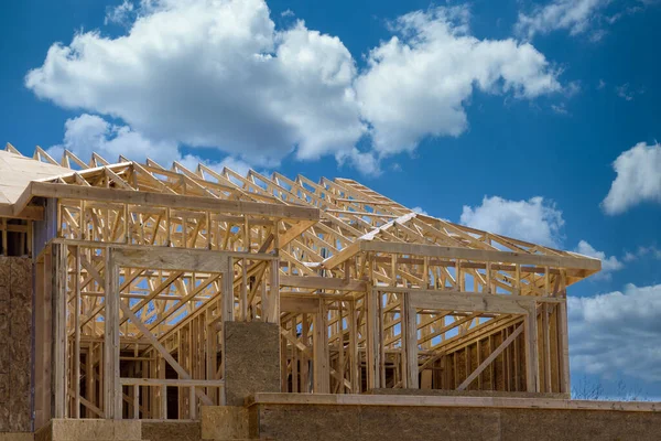 Installation Frame Trusses Joining Wooden Beams Construction Site — Stock Photo, Image