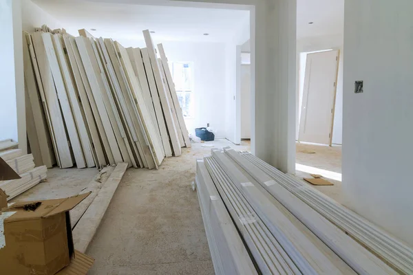 Preparation Interior New Home Interior Wooden Stacker Doors Wait Installation — Stock Photo, Image
