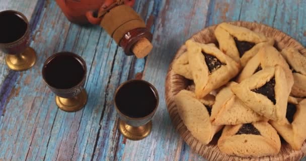 Purim żydowski karnawał święto wakacje ciasteczka Ręcznie robione — Wideo stockowe
