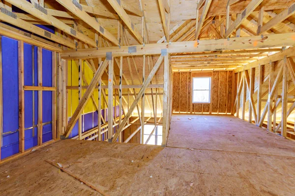 Building Construction Wood Framing Beams New House Construction — Foto Stock