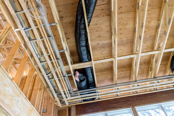 Novo Edifício Construção Com Aberturas Tubulação Hvac Sistema Aquecimento Instalação — Fotografia de Stock