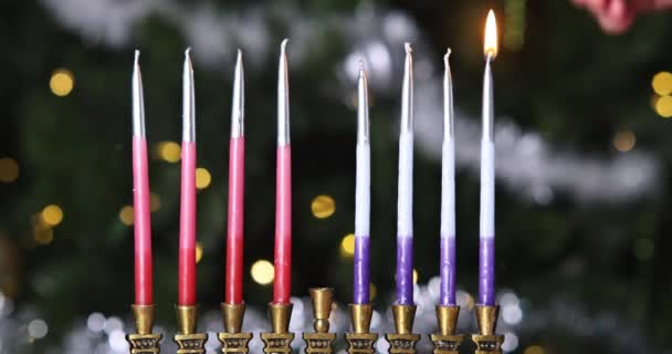 Židovská dovolená hannukah symboly - menorah — Stock video