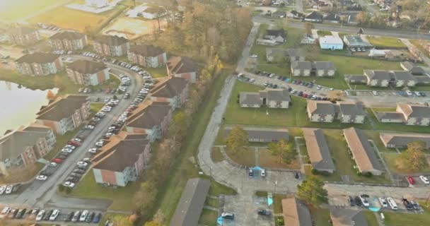 Panoramic top view on area urban development residential quarter near small pond in Denham Springs Louisiana US — Stock Video