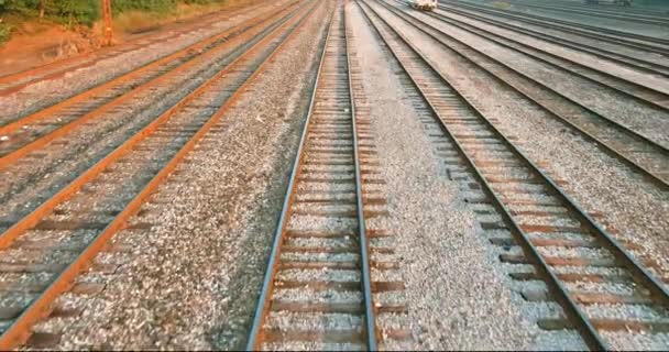 Railway tracks the way forward railroad line cargo platform — Stock Video