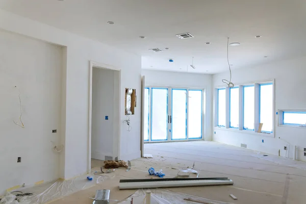 Finished Sheetrock New Home Construction Interior Room Drywall — Stock Photo, Image