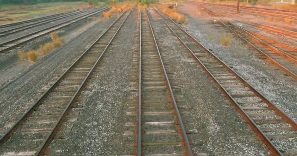 Via férrea na plataforma ferroviária de carga — Vídeo de Stock