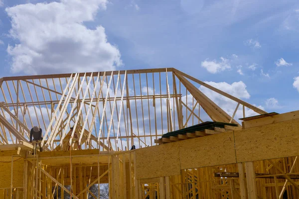 Struktur Der Holzdachbalken Für Den Hochbau Aus Der Luft Betrachtet — Stockfoto