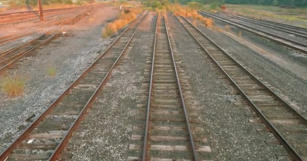 Industrieel landschap met spoorweg op perron voor goederenvervoer per spoor — Stockvideo