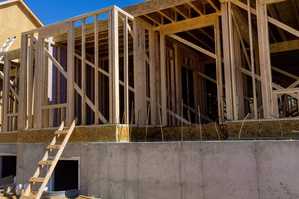 Panorama Bovenaanzicht Van Post Beam Framework Stick Gebouwd Gebouw Aanbouw — Stockfoto