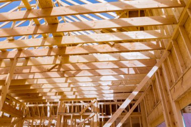 Industrial roof truss system with wooden timber, beams clipart