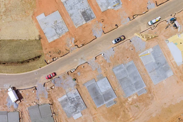 Flygfoto över byggarbetsplatsen huset betong grund under beredning — Stockfoto