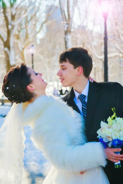 Brautpaar im Winterpark — Stockfoto