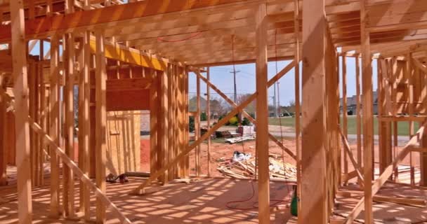 View framing unfinished of a apartment residential construction wall — Stock Video