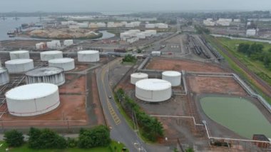 Aerial view oil refinery plant from industry zone