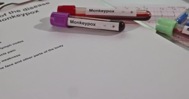 Amostra Sangue Com Síndrome Varíola Monkeypox Infecção Teste Sangue Laboratório — Vídeo de Stock