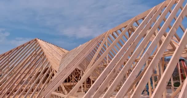 Obras Techo Altura Vigas Madera Techo Nueva Construcción Edificios — Vídeos de Stock