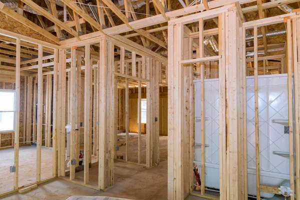Framing Wood Beams Wooden Building New Stick Built Home Construction — Stock Photo, Image