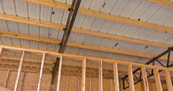 Construction Site Building Frame Composition Metal Joists Storage Built — Stock Video