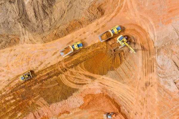 Aerial View Prepare Construction Site Building Earth Moving Truck Bulldozer — Stock Photo, Image