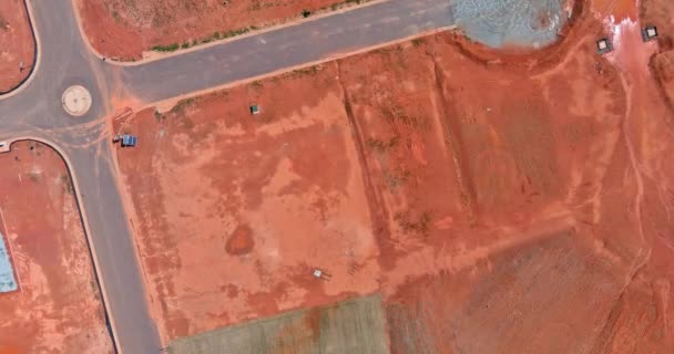 Vista Aérea Cimentación Cemento Nuevos Detalles Construcción Con Bajo Obra — Vídeo de stock