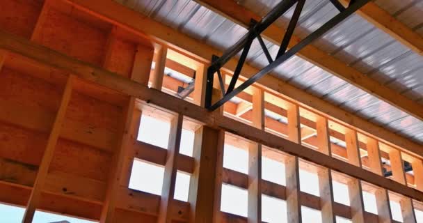 大型现代仓库机库钢架施工顶板结构 — 图库视频影像