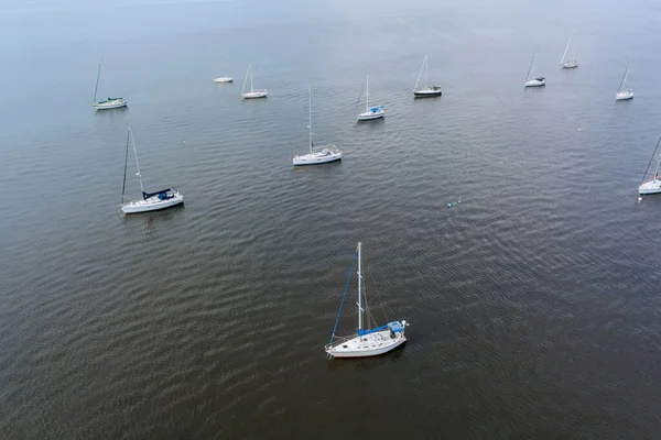 Panoramic Aerial View Many Boats Ocean American Harbor — Stock Photo, Image