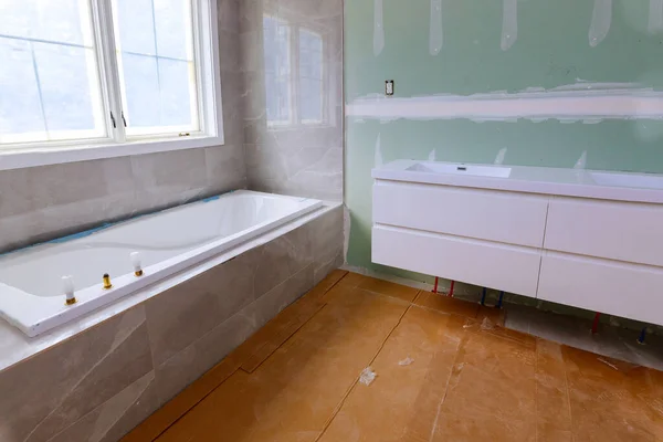 Bathroom Marble Sink Shower Curtain Beautiful New Master Bathroom — Stock Photo, Image