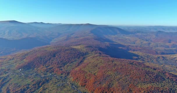 Prachtige Landschap Ochtend Herfst Bos Bergen Panoramisch Uitzicht Top — Stockvideo