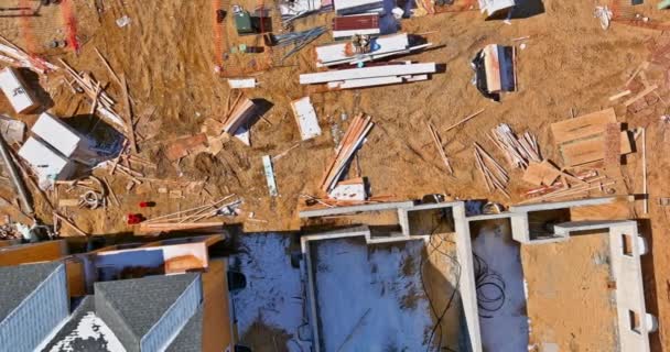 Obras Construção Fundação Concreto Para Nova Casa Com Vista Aérea — Vídeo de Stock