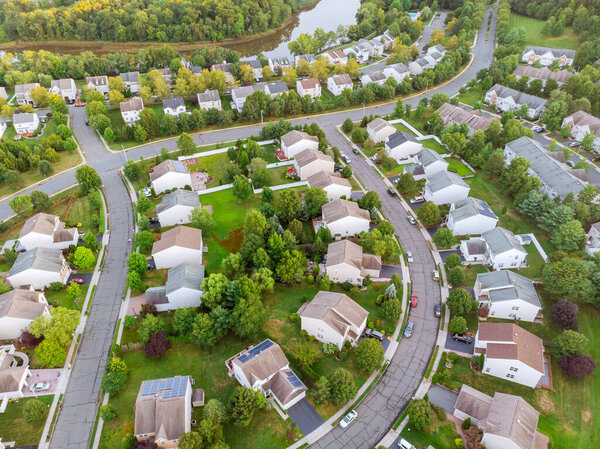 Panorama aerial top view landscape the residential quarters at beautiful town in New Jersey US