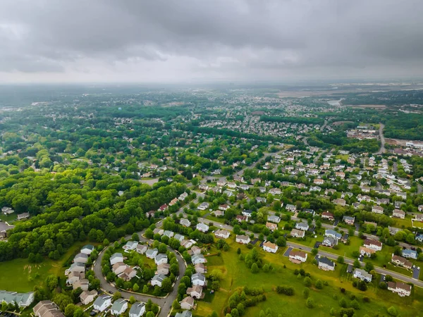 Vista Aérea Asentamiento Suburbano Con Casas Unifamiliares Nueva Jersey Estados —  Fotos de Stock