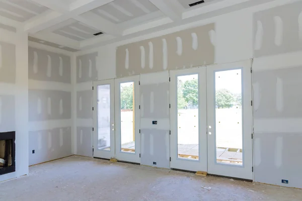 Preparation Painting Newly Constructed House Finishing Putty Being Applied Walls — Stock Photo, Image