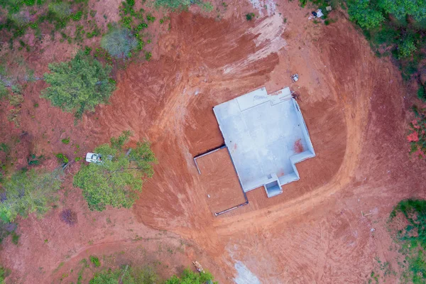 Vista Aérea Superior Fundação Concreto Nova Casa — Fotografia de Stock