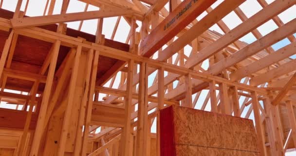 Wood Framing Beams Stick Framework Built House Construction — Vídeo de Stock