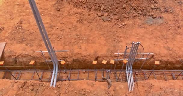 Building House Foundation Steel Trench Construction Site — Stockvideo