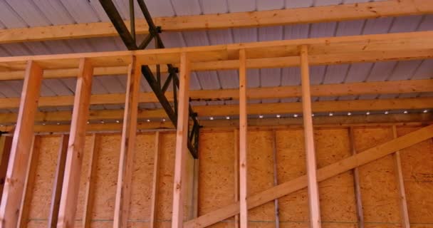 Construction Roofing Structure Large Hangar Consists Steel Frame Timber Joists — Stock Video