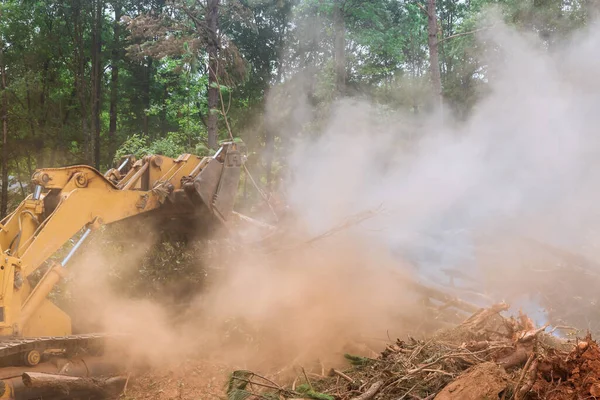 Durante Sradicamento Della Foresta Deforestazione Trattore Viene Utilizzato Elaborare Preparare — Foto Stock