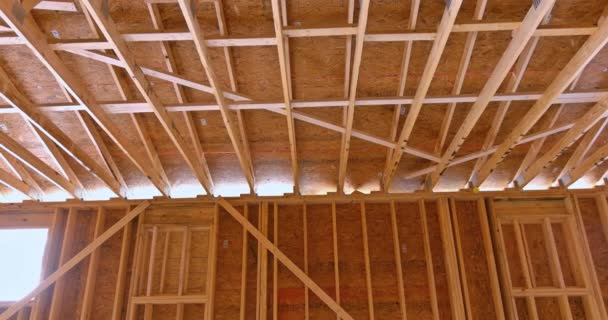 Roofing Post Beam Framework New Residential Building Construction Shows Roofing — Stockvideo