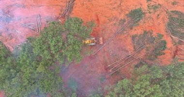 Orman temizliği ve inşaat için toprağı hazırlarken bir hava manzarası.