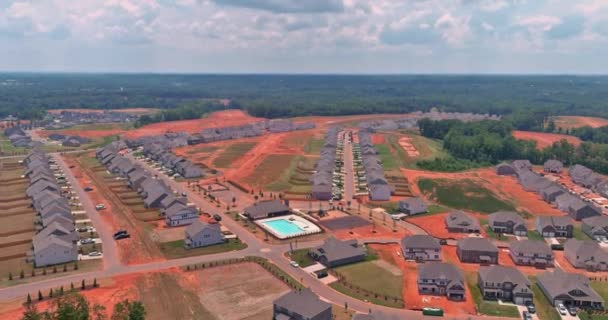 Top View Aerial Observation Platform Incomplete Subdivisions Housing Construction Sites — Stockvideo