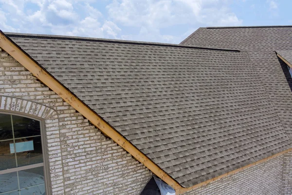 Roofing Construction House Rooftops Covered Asphalt Shingles Aerial View — Stockfoto