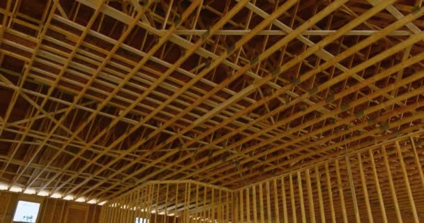 View New Wooden Building Construction Wooden Beams Wooden Trusses — Stock Video
