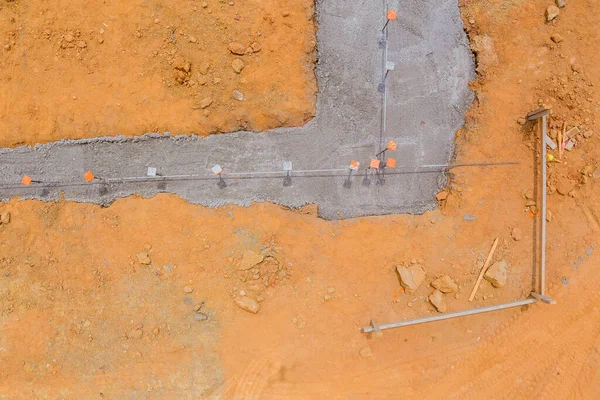 Aerial Top View Strip Foundation Reinforcement Frame Reinforced Concrete House — 스톡 사진
