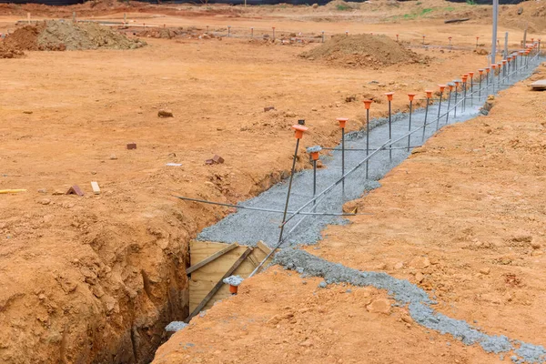 Construction House Foundation Construction Site Being Reinforced Strips — Fotografia de Stock